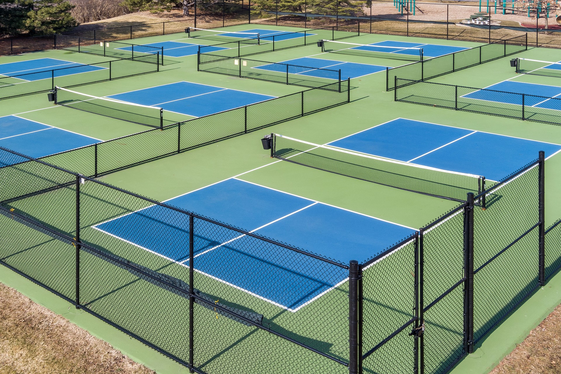 Aerial view of pickleball courts